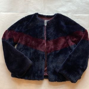Lemon Tart Faux Fur Jacket - small - navy/burgundy